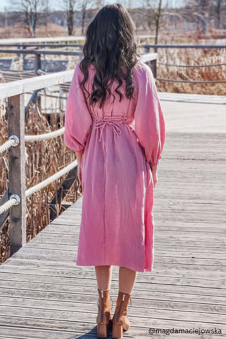 Arolora Puff Sleeve Square Neck Slit Dress