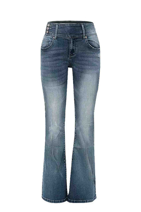 Retro Side Button Mid Rise Flares Jeans