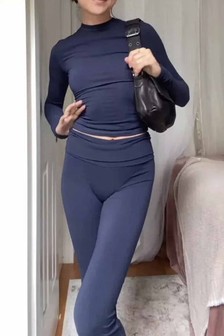Solid Half Turtleneck Long Sleeve Set