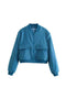 Solid Color Pocket Stand Collar Jacket