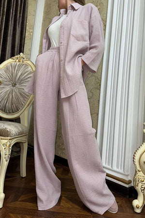 Button Belt Wide Leg Pants Two-piece Set