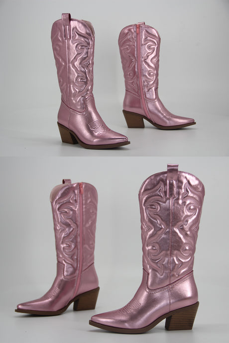 Metallic Square Toe Knee High Cowboy Boots
