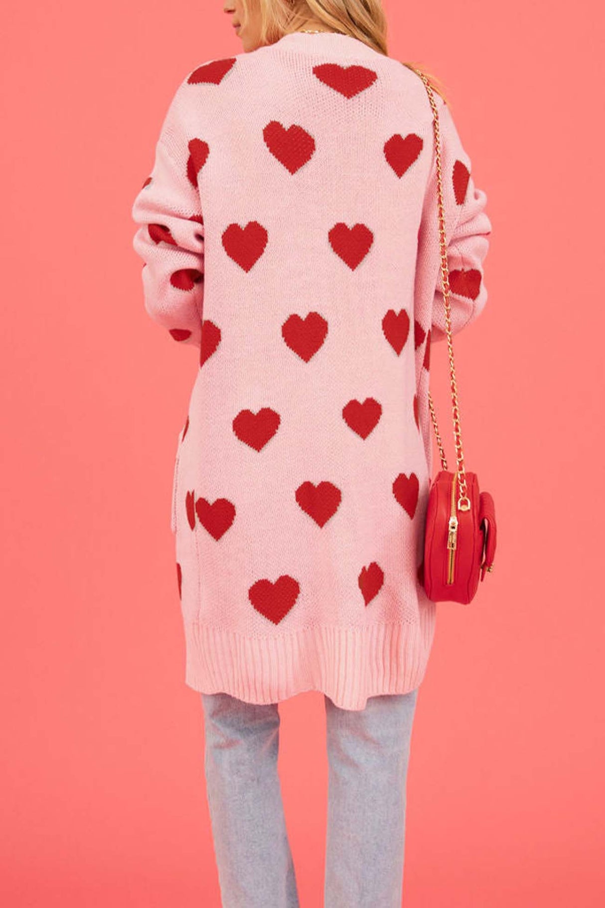 Heart Open Front Pocket Long Cardigan