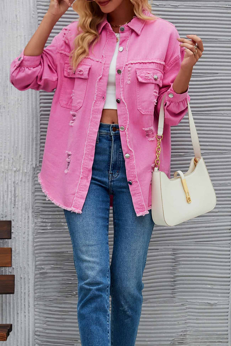 Pink Acid Wash Stud Detail Denim Jacket – Lavender Latte Boutique