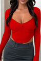 Twisted-Front Ribbed Long Sleeve Tops