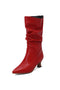 Pointed Toe Pleated Knee High Boots