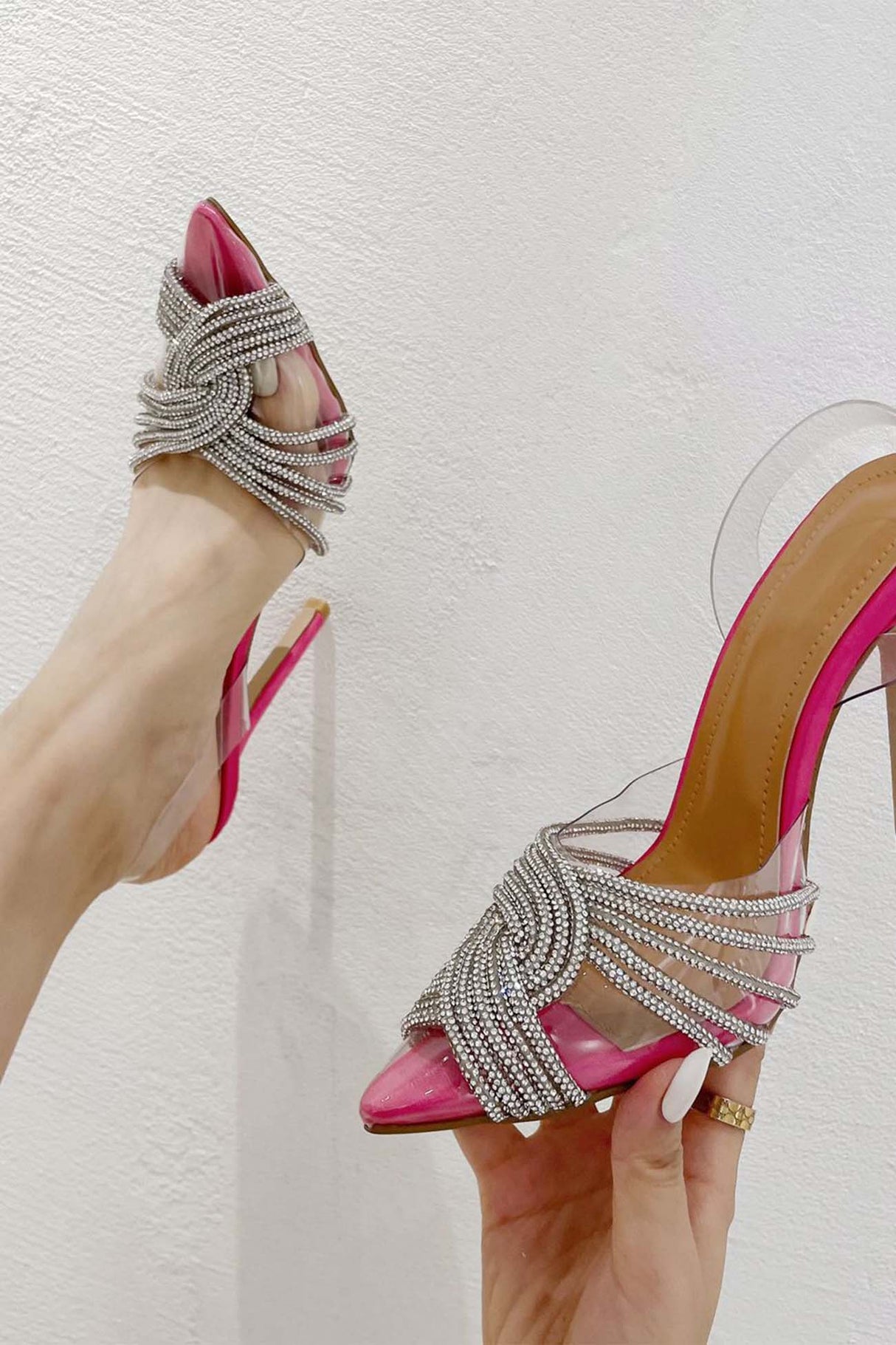Pointed Toe Rhinestone Clear High Heels