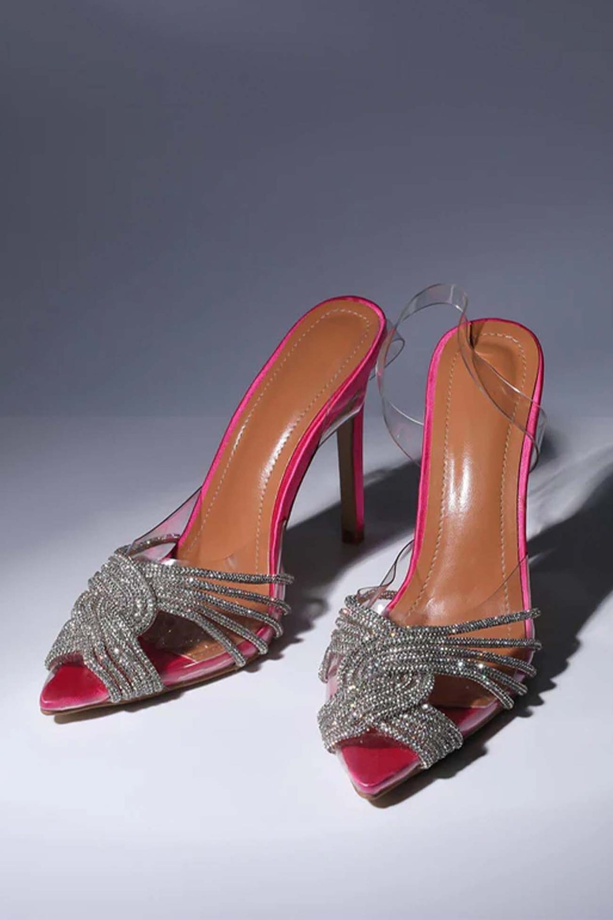 Pointed Toe Rhinestone Clear High Heels