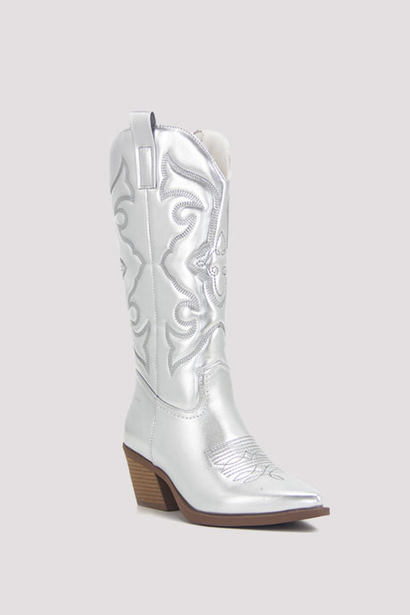 Metallic Square Toe Knee High Cowboy Boots
