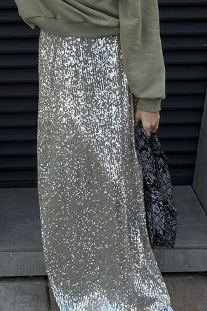 Solid Color Sequin Maxi Skirt