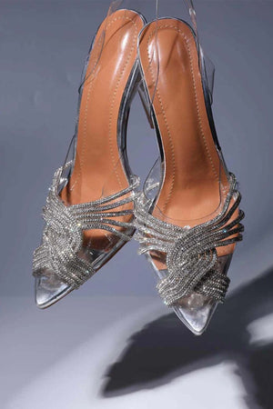 Pointed Toe Rhinestone Clear High Heels