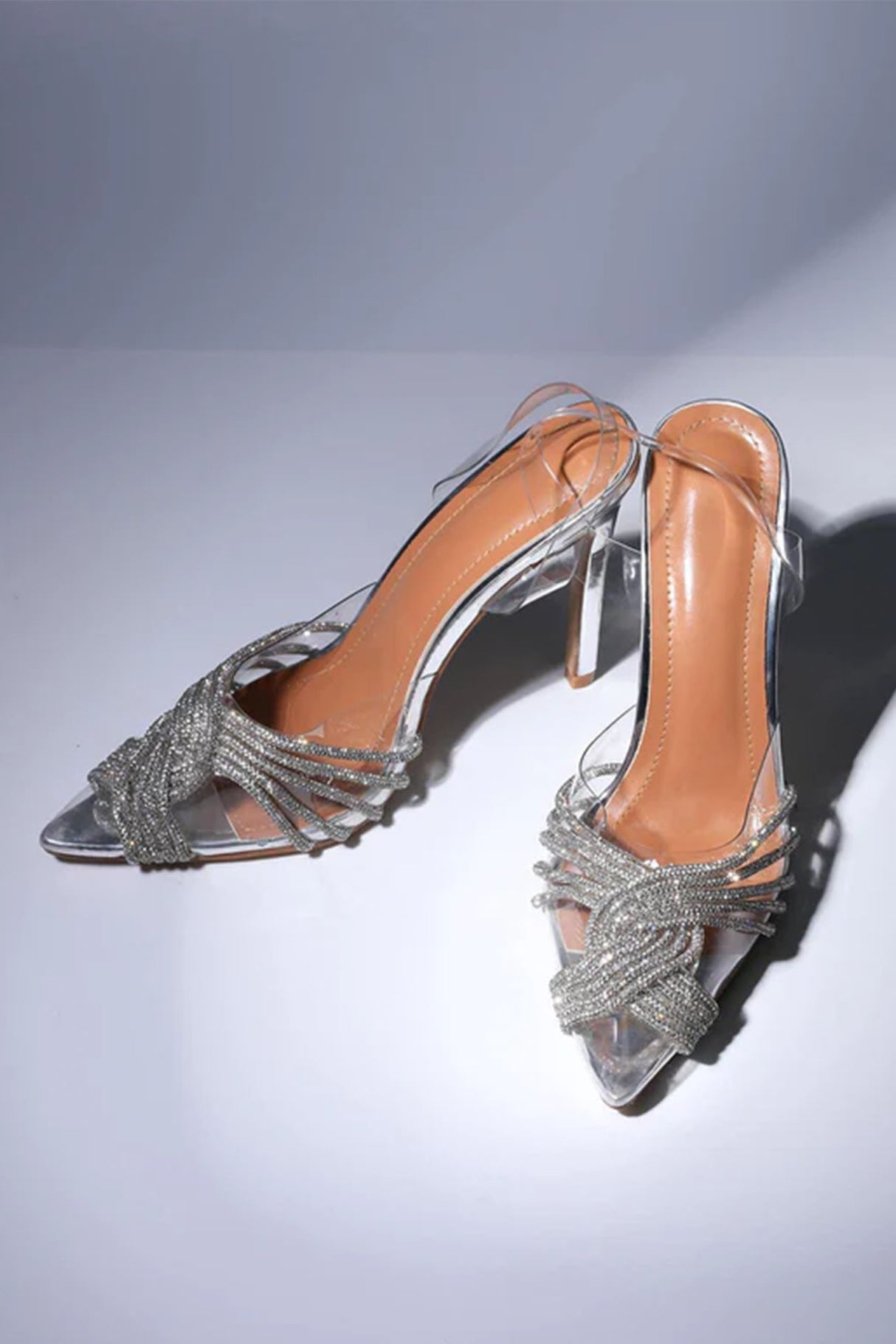 Pointed Toe Rhinestone Clear High Heels