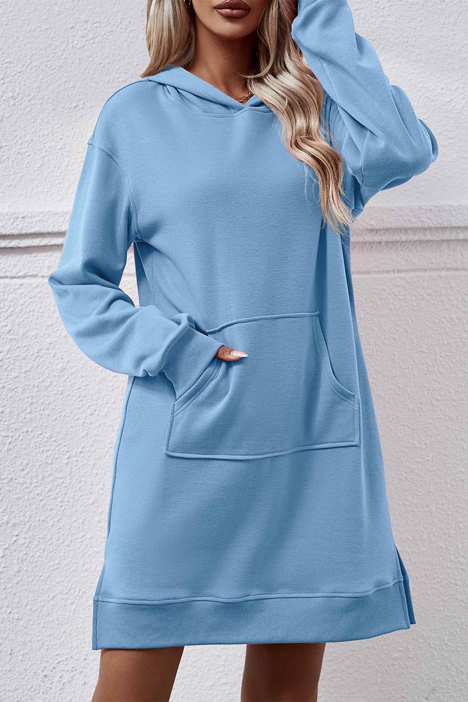 Pocket Slit Midi Hoodie Dress AROLORA