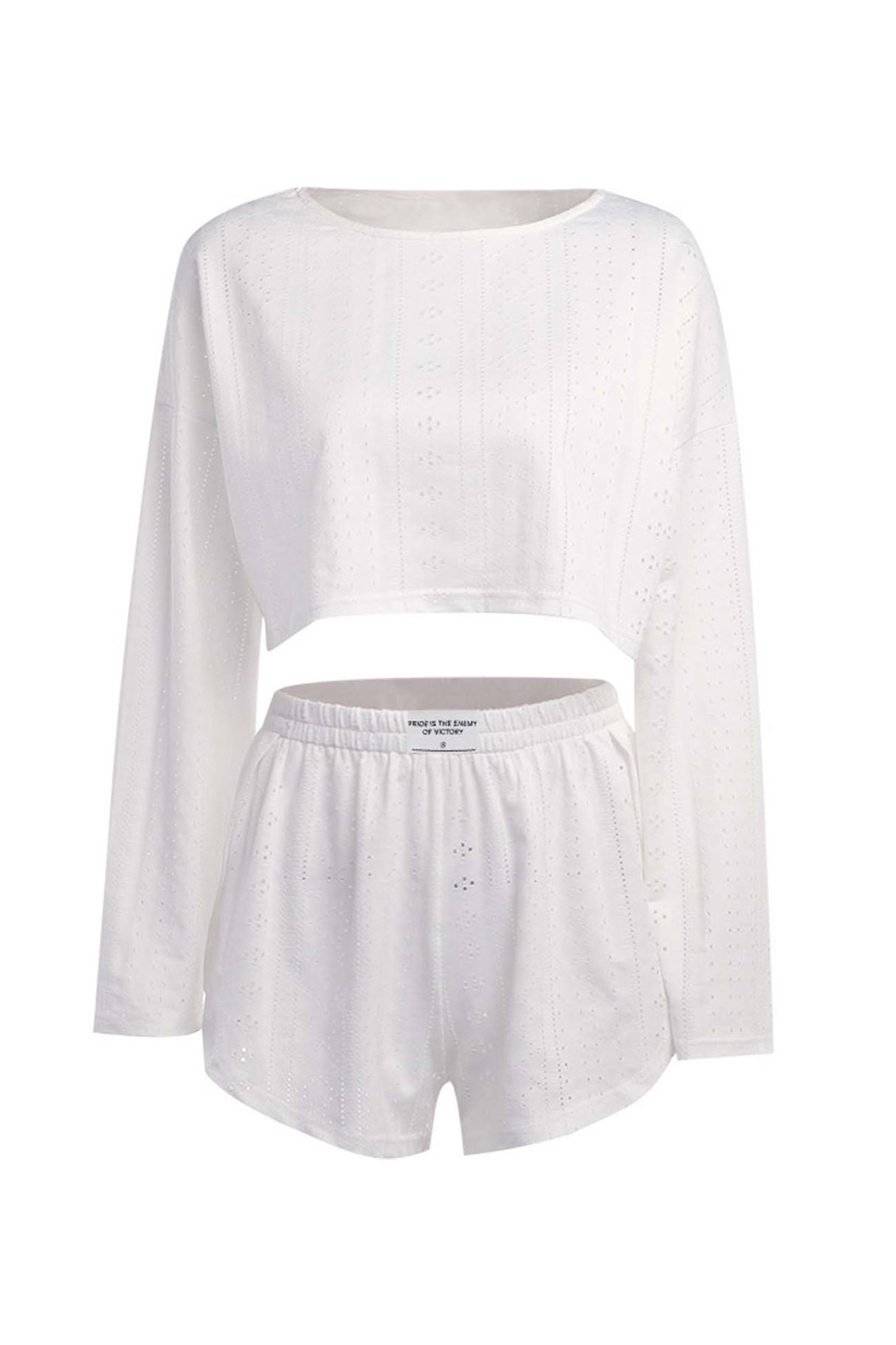 Arolora hollow-long-sleeve-shorts-slit-two-piece-set