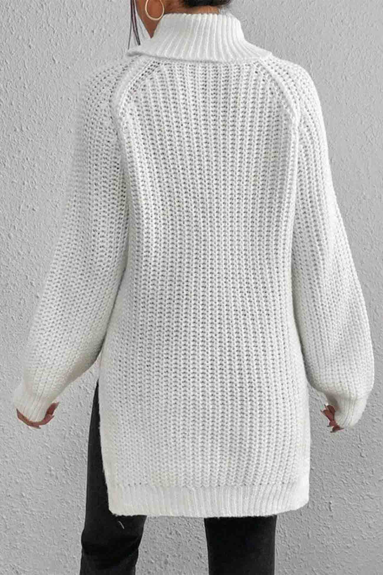 Raglan Sleeve Turtleneck Slit Mid-Length Sweater – AROLORA