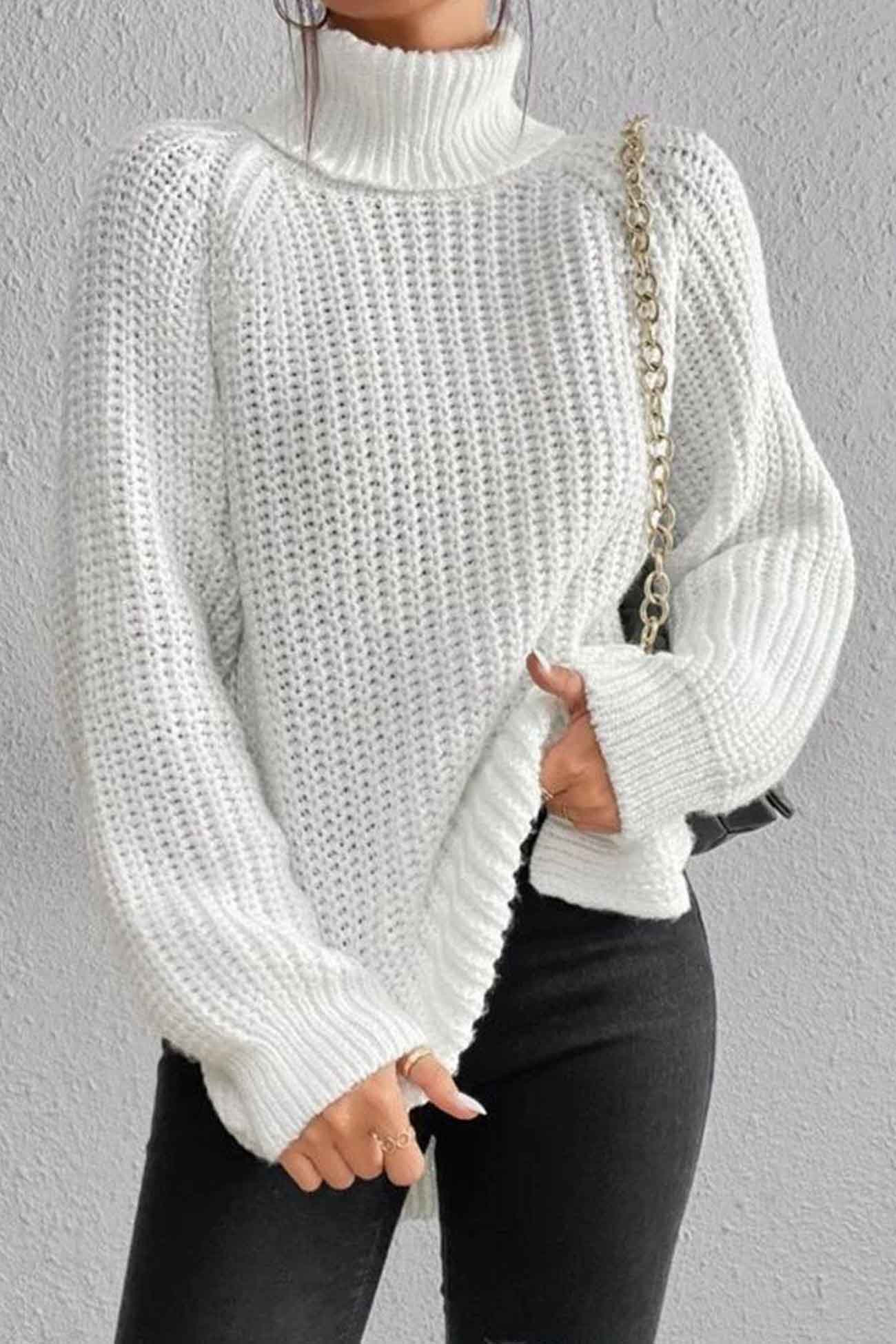 Raglan Sleeve Turtleneck Slit Mid-Length Sweater – AROLORA