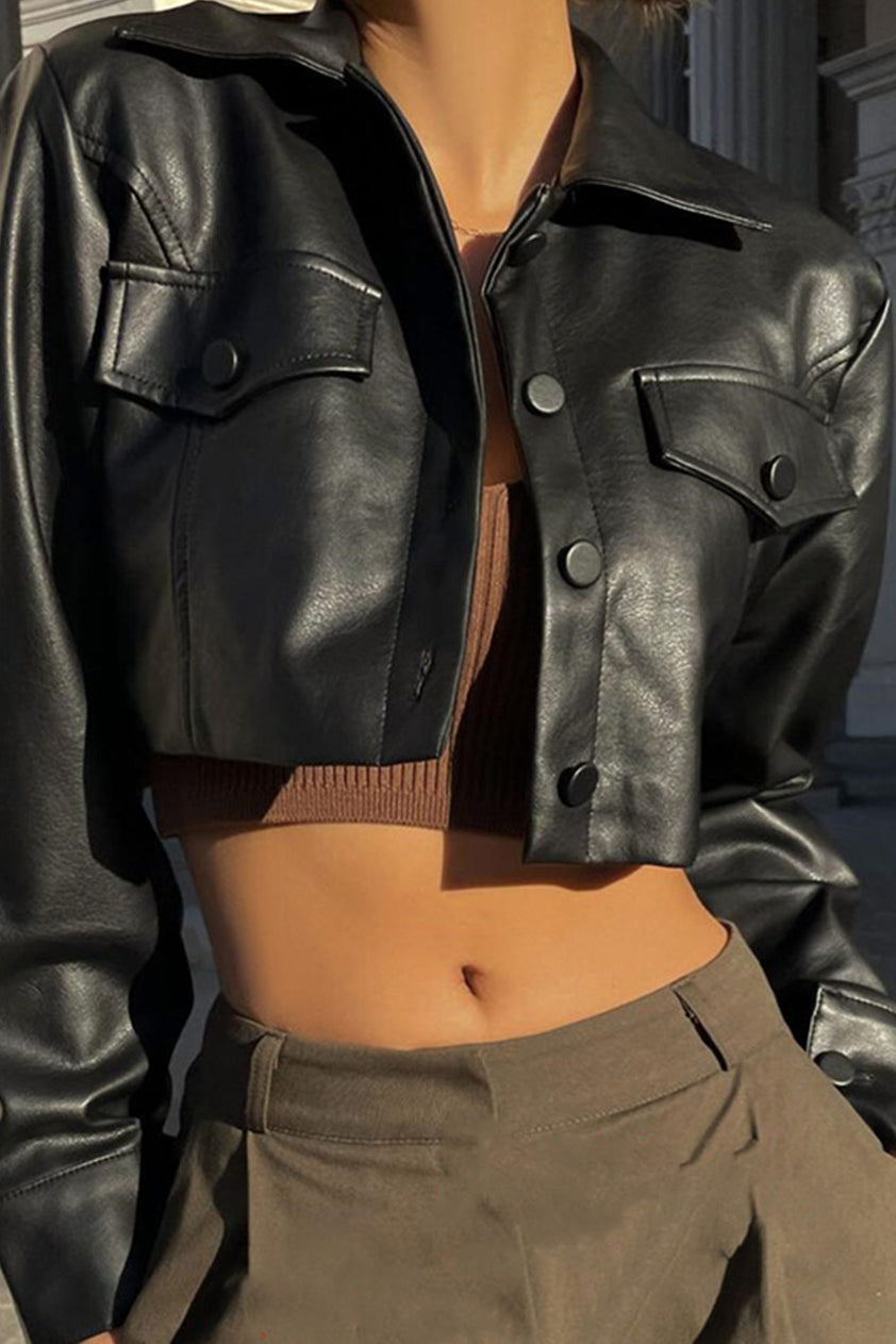 Black Leather Short Jacket – AROLORA