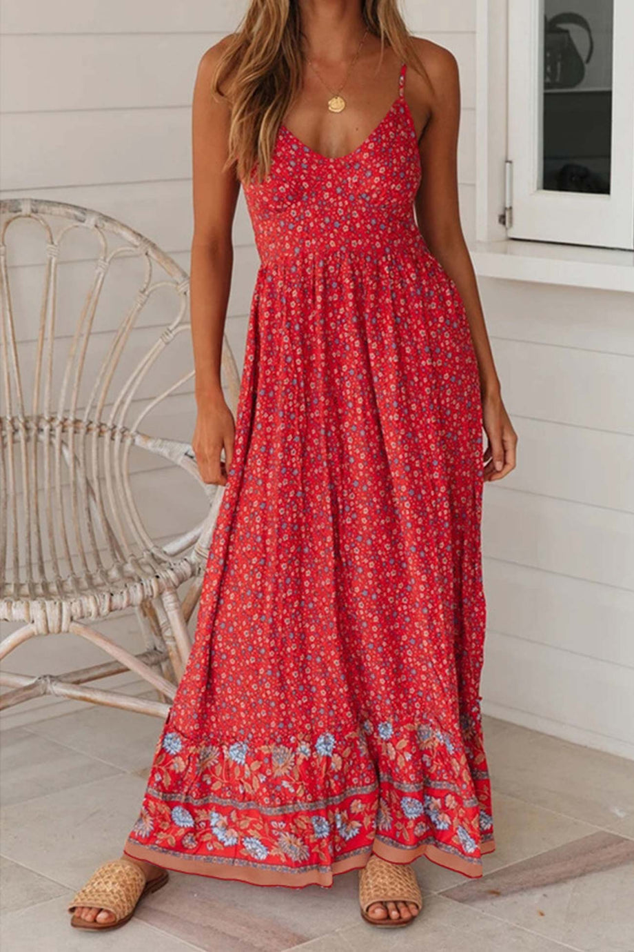 Bohemian V Neck Floral Maxi Dress – AROLORA