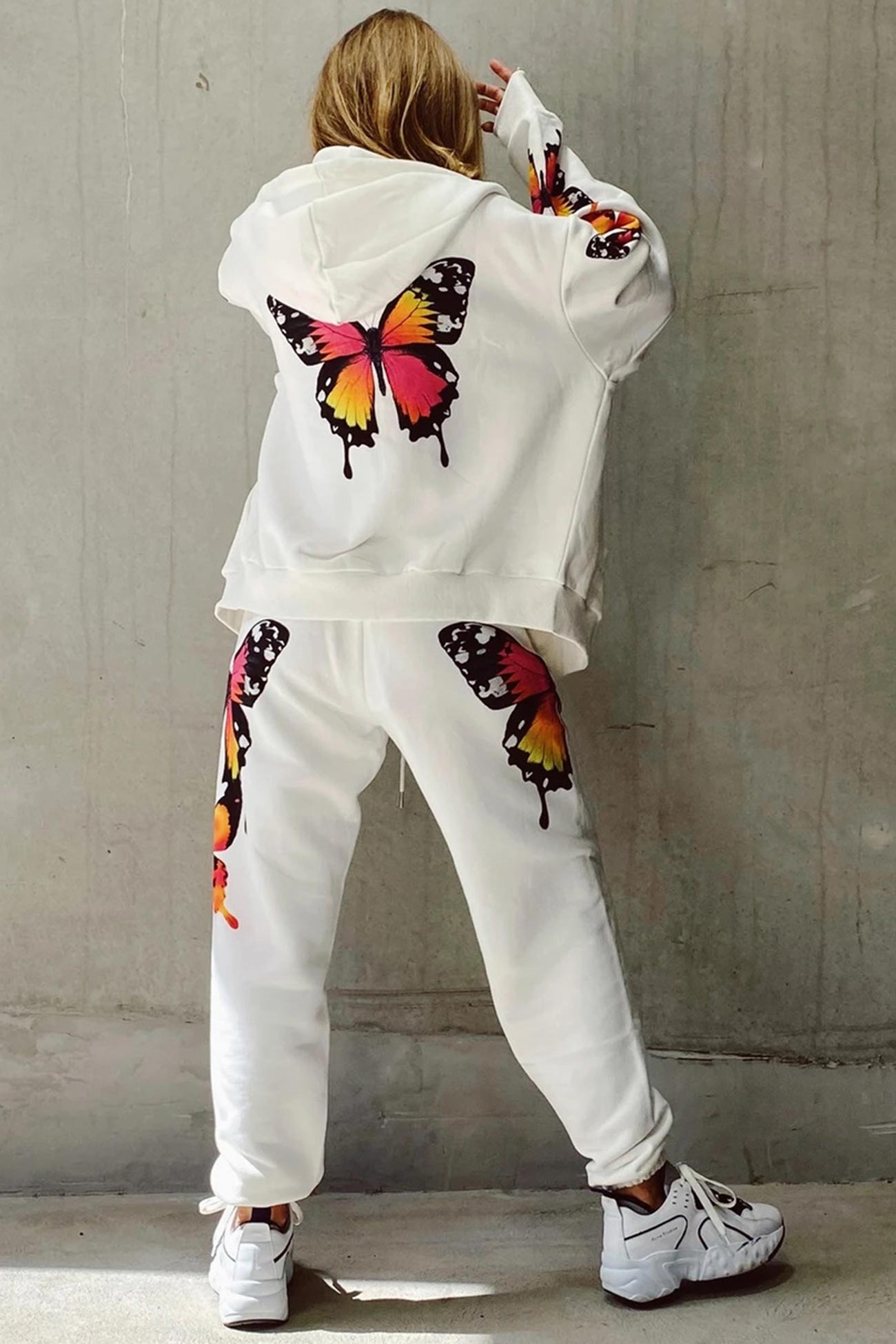 Butterfly Print Hoodie Long Pants Two Piece Outfits