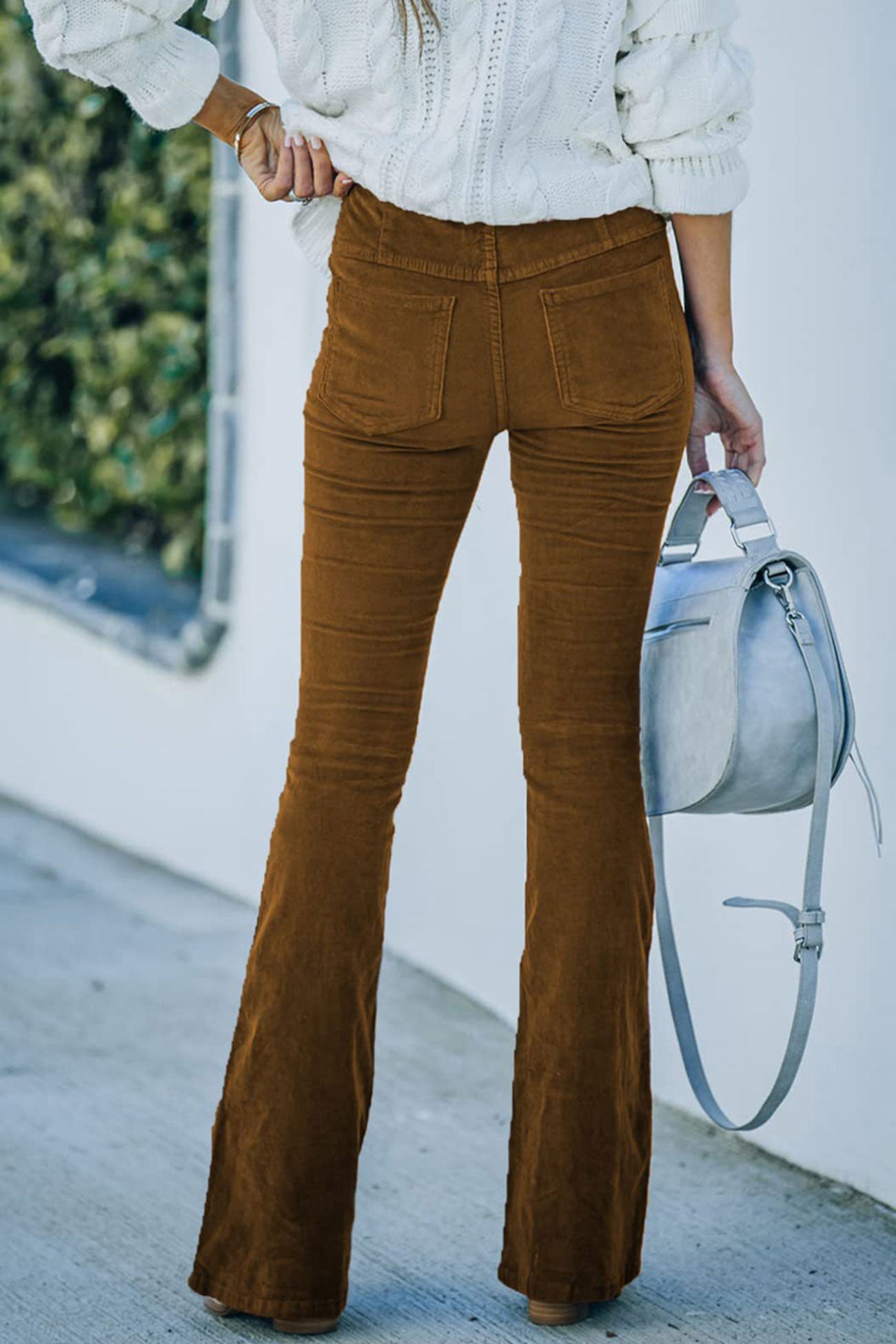 Solid Color Corduroy High-rise Flare Pants
