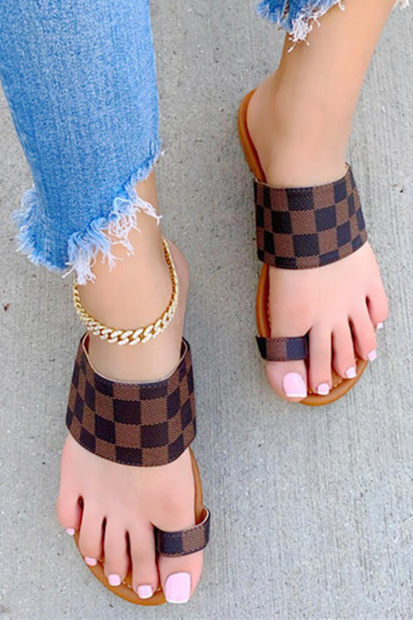 Checked Slip-on Flat Sandals