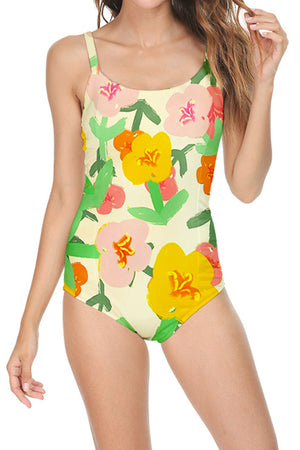 Colorful Floral Print One Piece Swimsuit