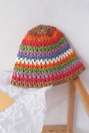 Coloured Striped Rainbow Raffia Hat