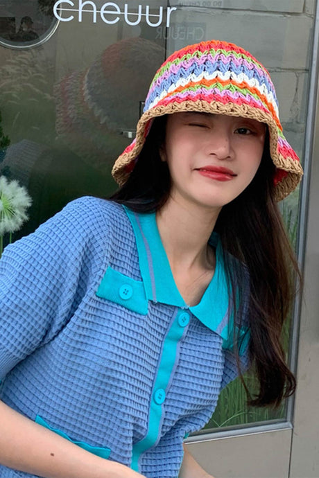 Coloured Striped Rainbow Raffia Hat