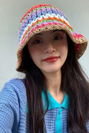 Coloured Striped Rainbow Raffia Hat