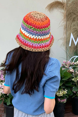 Coloured Striped Rainbow Raffia Hat