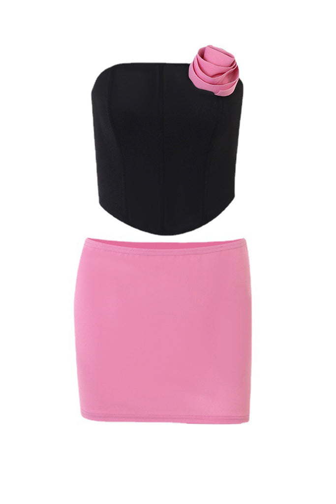Contrast Corset Strapless Mini Skirt Suits – AROLORA