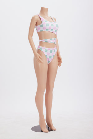 Contrast Plaid Print Cutout One Piece Swimsuit