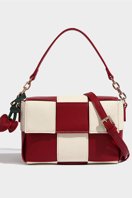 Contrast Plaid Woven Bag