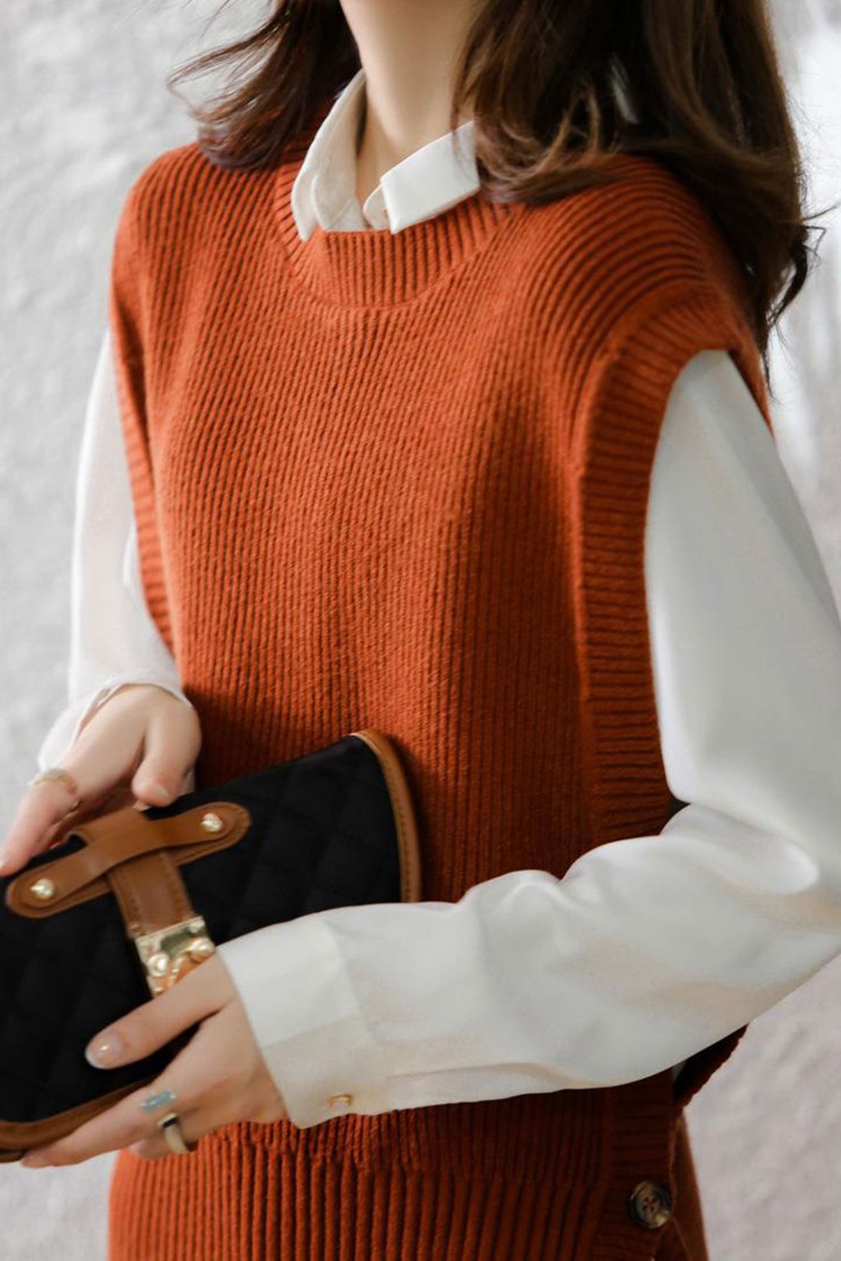 Crew Neck Solid Color Wool Sweater Vest