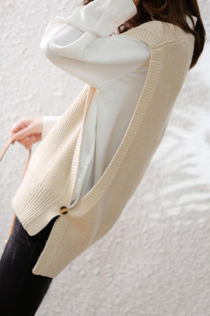 Crew Neck Solid Color Wool Sweater Vest