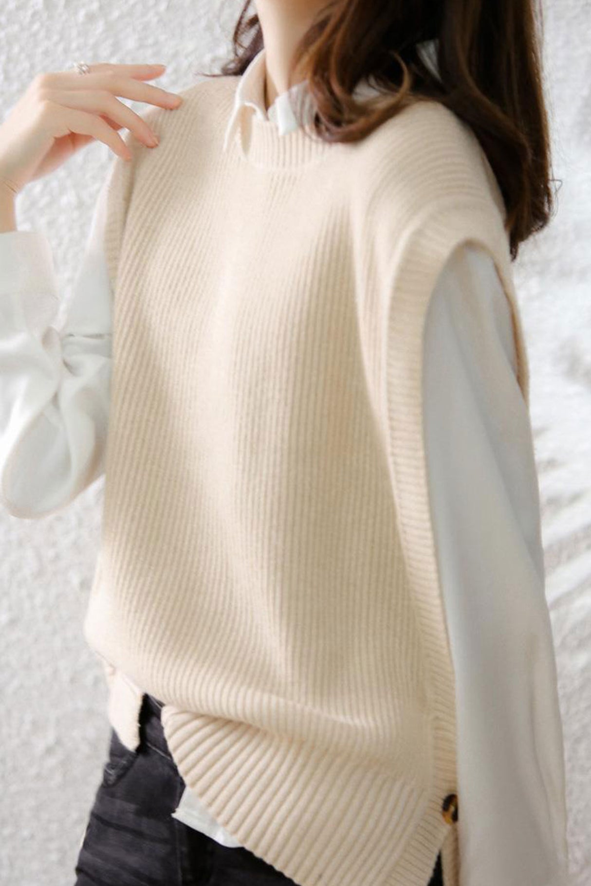 Crew Neck Solid Color Wool Sweater Vest