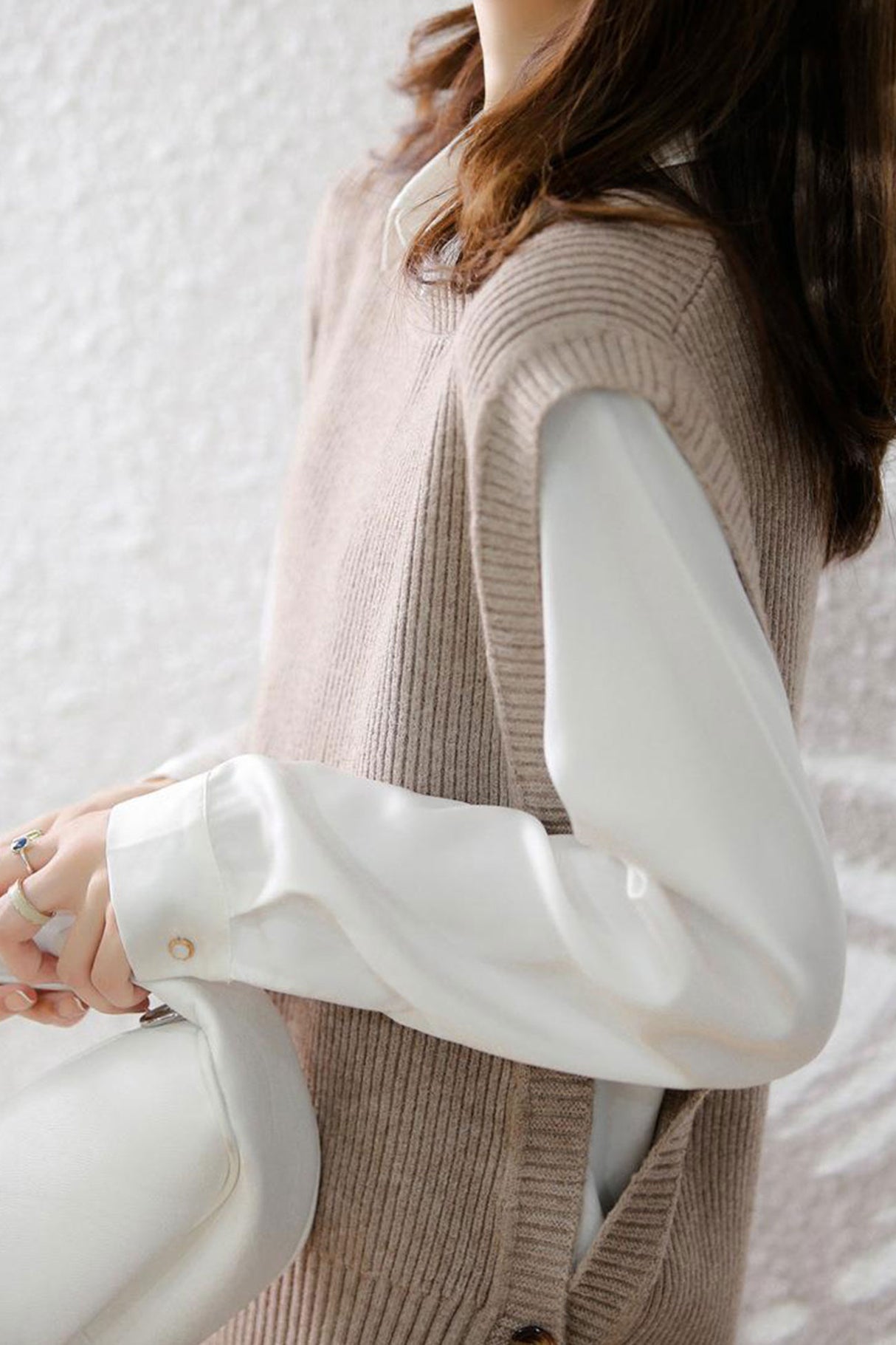 Crew Neck Solid Color Wool Sweater Vest