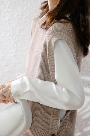 Crew Neck Solid Color Wool Sweater Vest