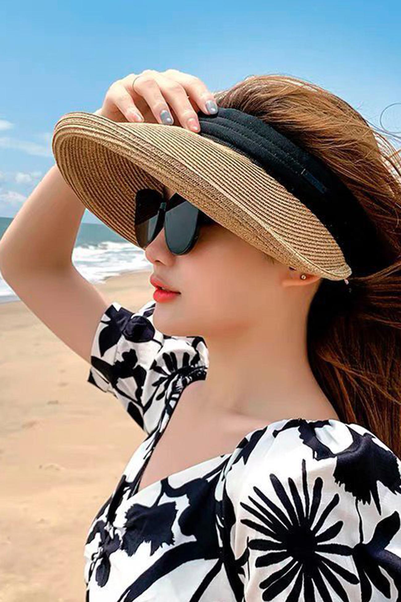 Crimping Plain Color Straw Visor