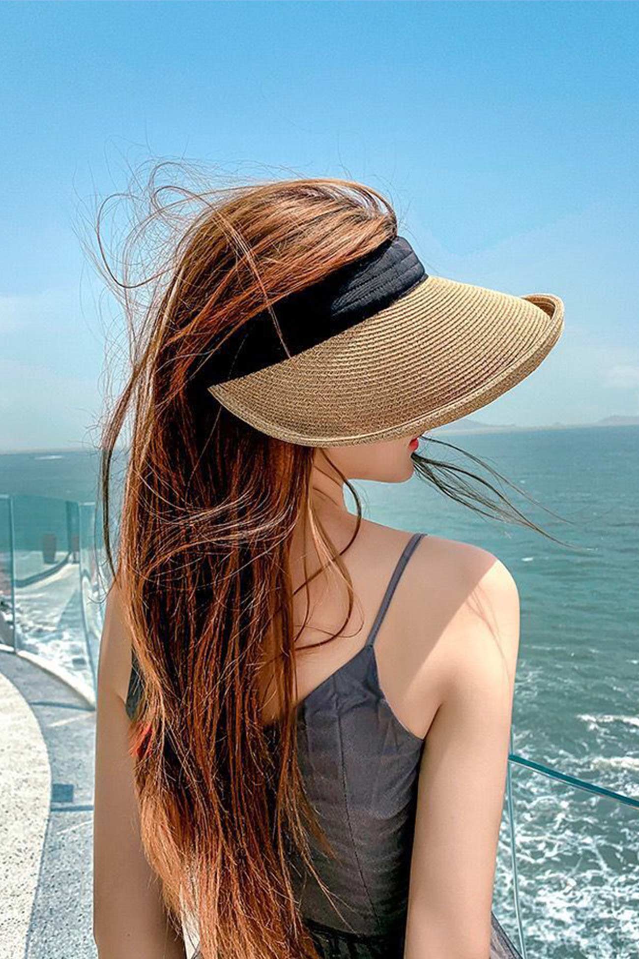Crimping Plain Color Straw Visor