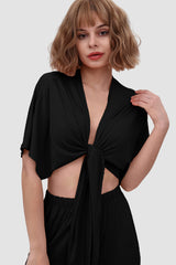 Deep V-neck Top & Elastic Wide Leg Pants