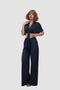 Deep V-neck Top & Elastic Wide Leg Pants