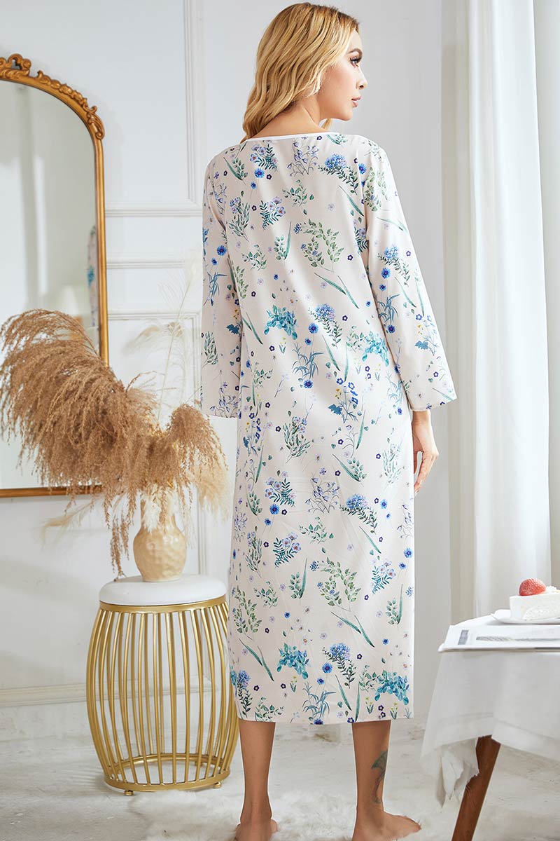Floral Print Long Sleeve Nightgown