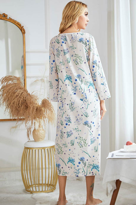 Floral Print Long Sleeve Nightgown