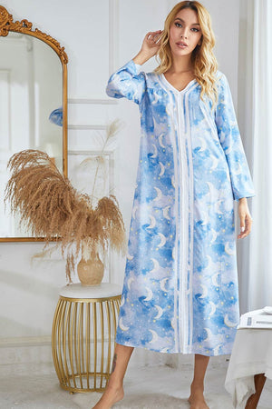 Floral Print Long Sleeve Nightgown