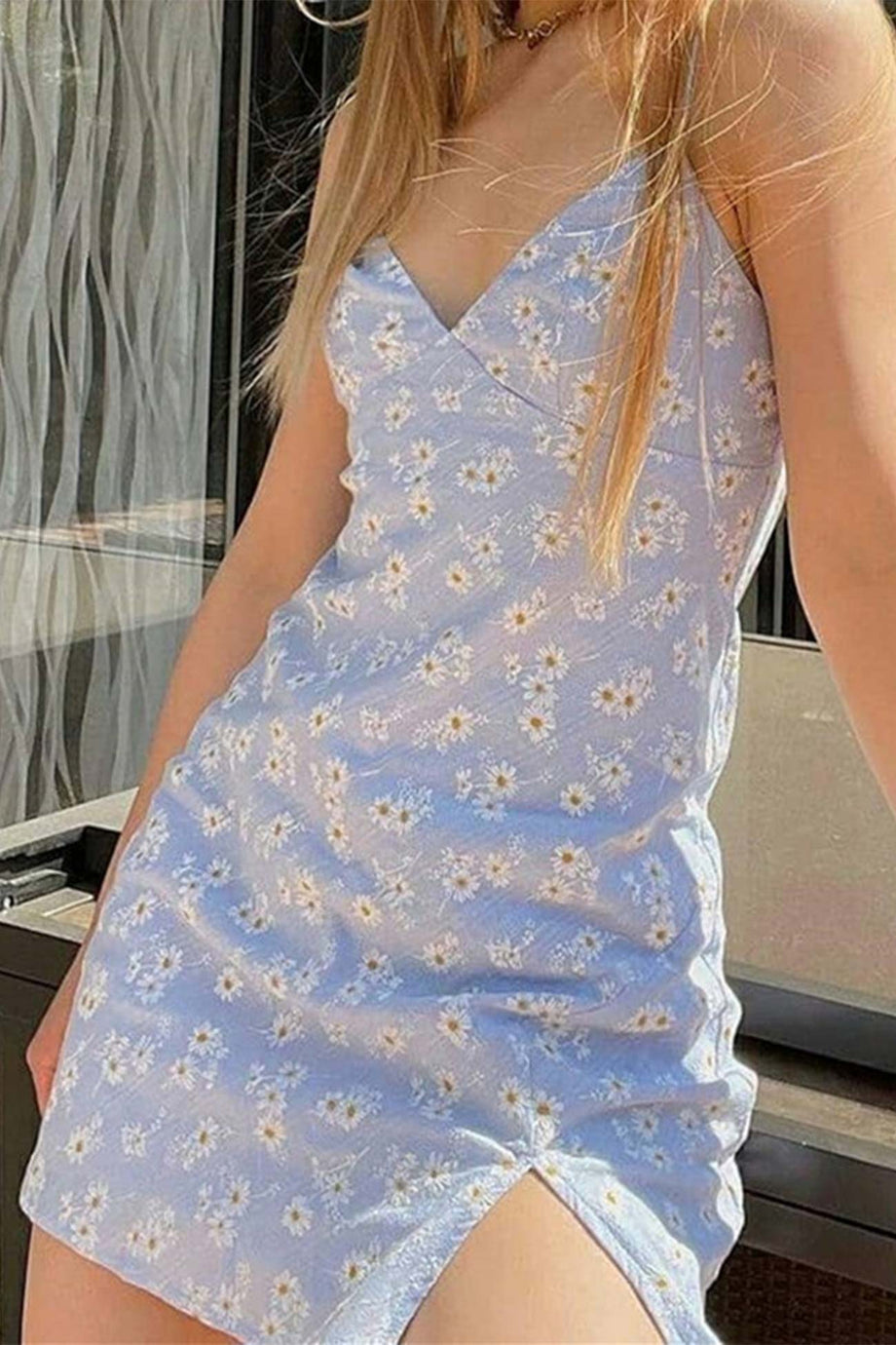 Floral Print Lace Split Cami Dress – AROLORA