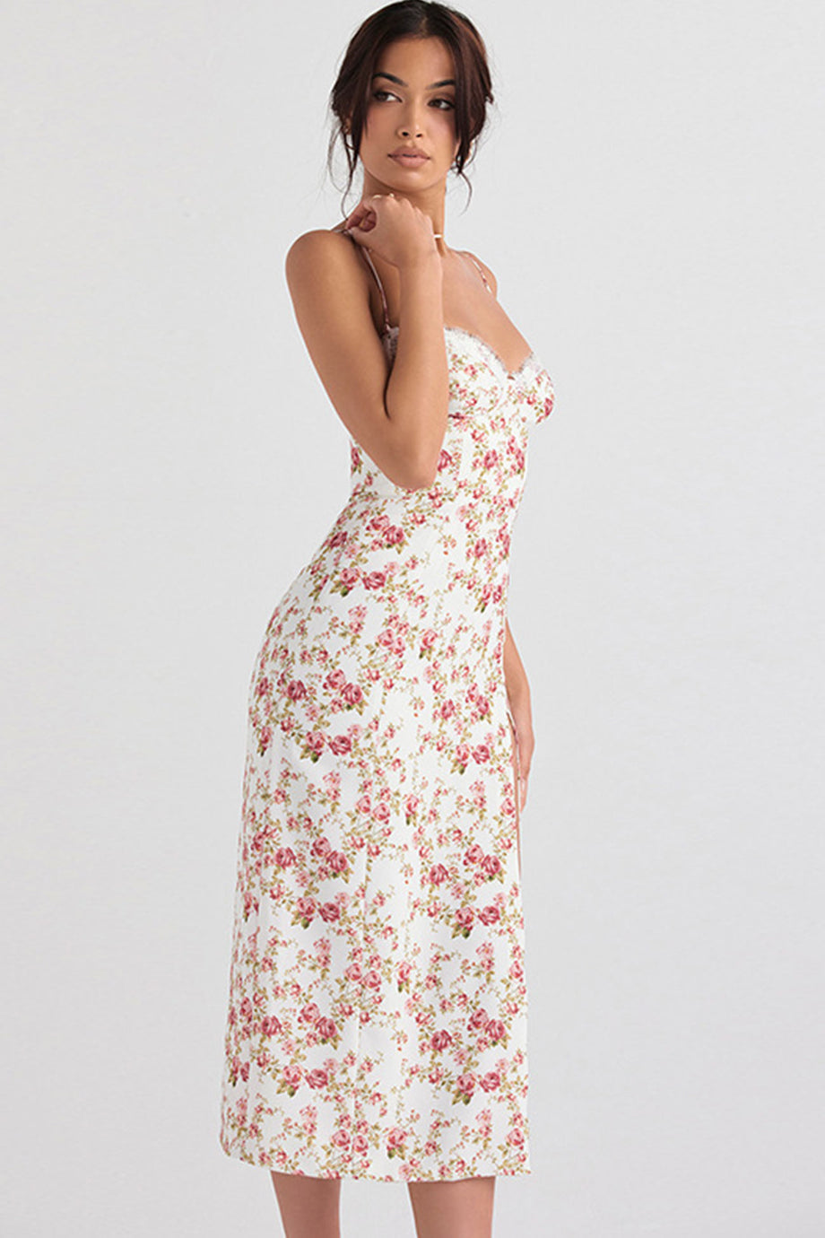 Floral Print Lace Split Cami Dress – AROLORA