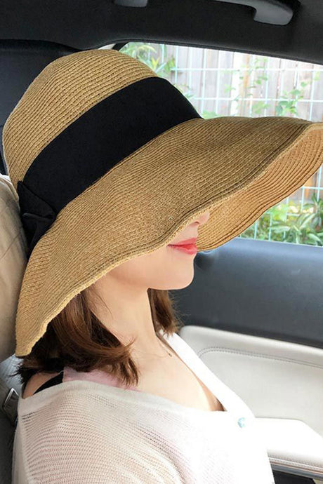 Foldable Wide Brim Bow Ties Straw Hat