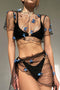 Mesh Butterfly Decoration Crop Top Skirt Suits