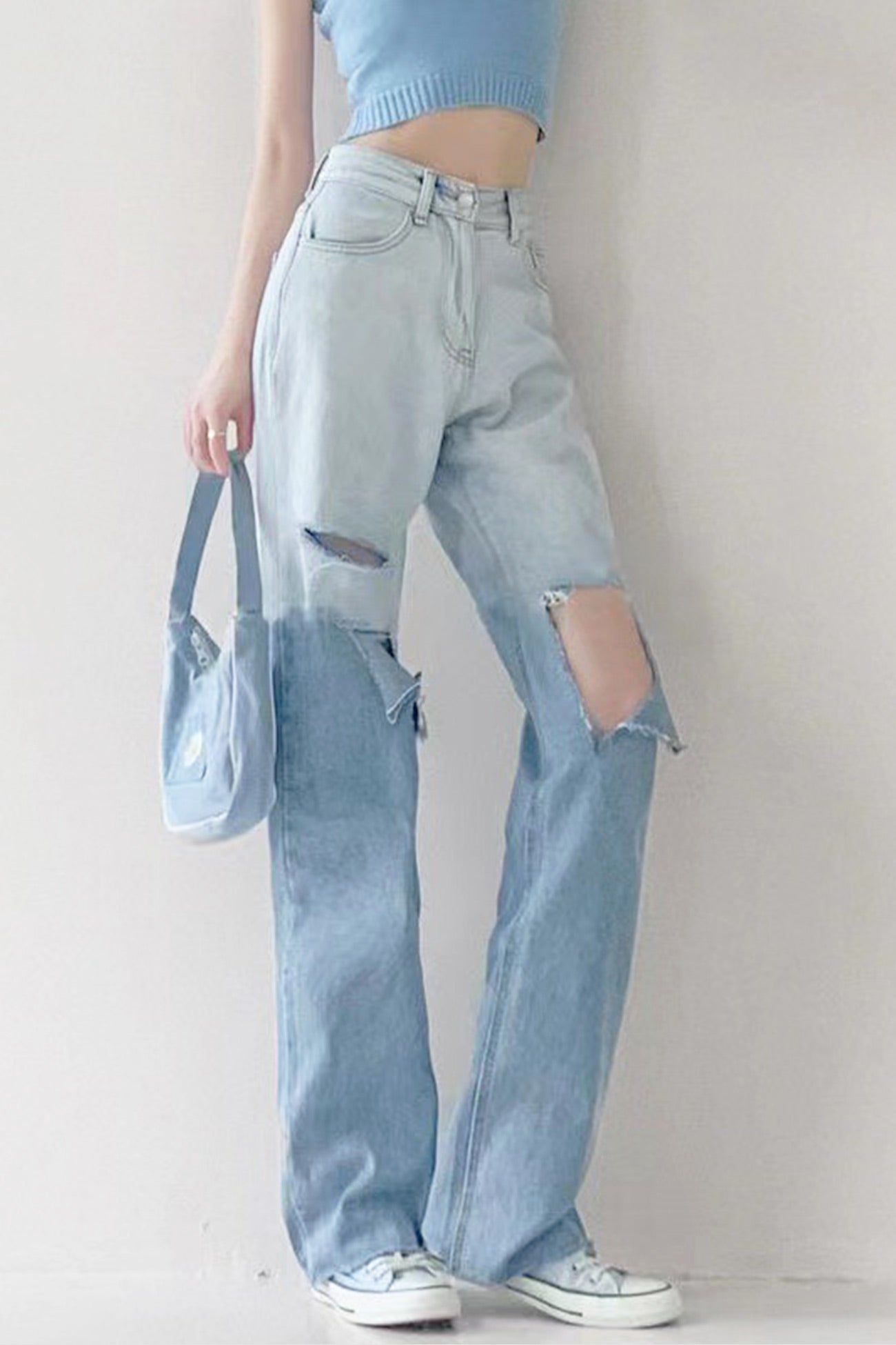 Gradient Ripped Straight-leg Jeans – AROLORA
